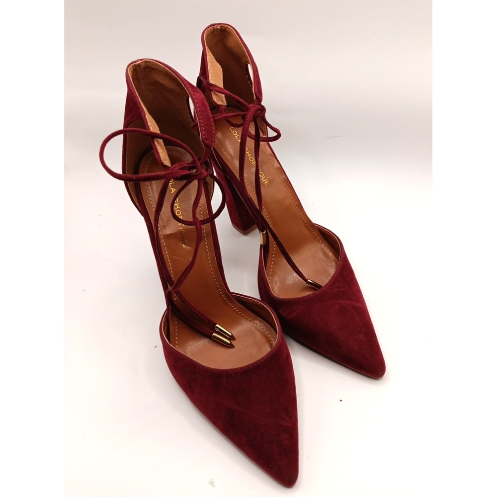 Lola Shoetique Women's Block Heel Ankle Tie Shoes Size 10 Red